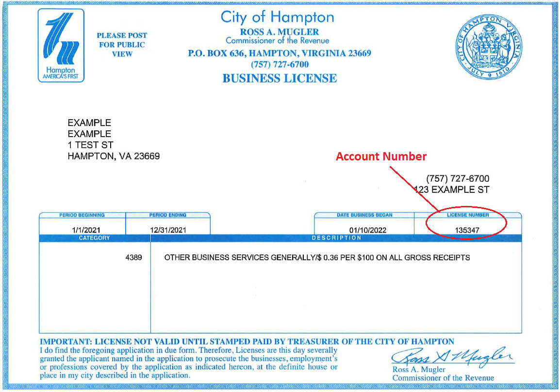 Account Number on Business License